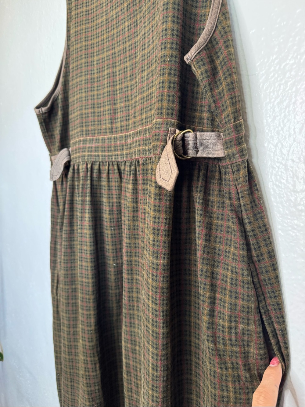 Jones New York - Vintage Sleeveless Brown Plaid Midi Dress 100% Cotton - Picture 12 of 12